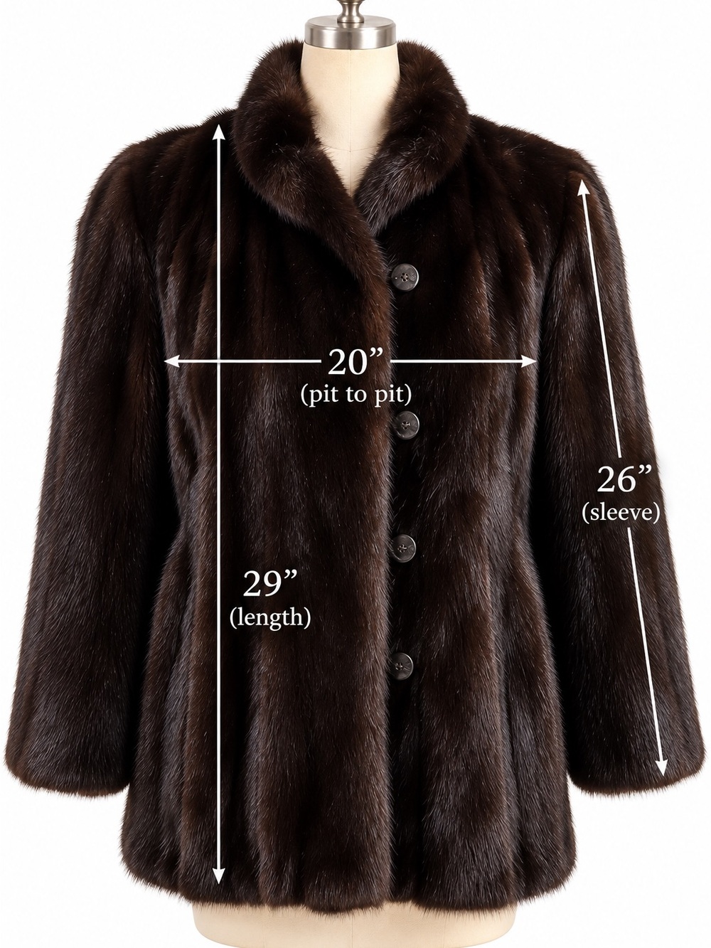 Vintage BLACKGLAMA Dark Ranch Mink Fur Coat Deep Brown Near Black Women’s M